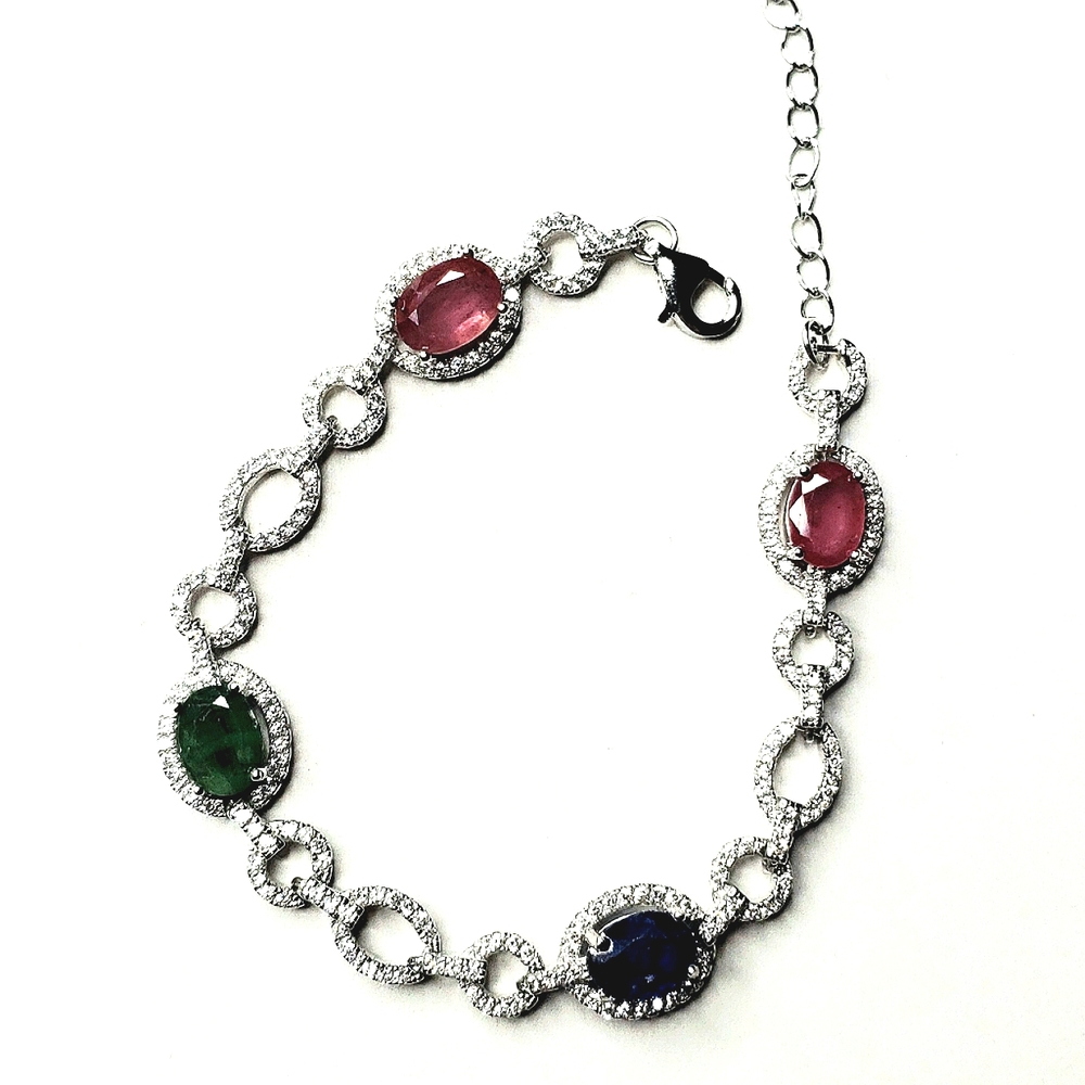 Silver 6ct Sapphire,Emerald,Ruby Bracelet - image 1